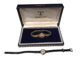 Tissot 18ct gold cased ladies wristwatch on plated bracelet, boxed, together with a 9ct gold cased l