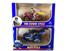 Corgi DC Comics Batcycle, Robin Cycle & Batmobiles, plus other Batman related items