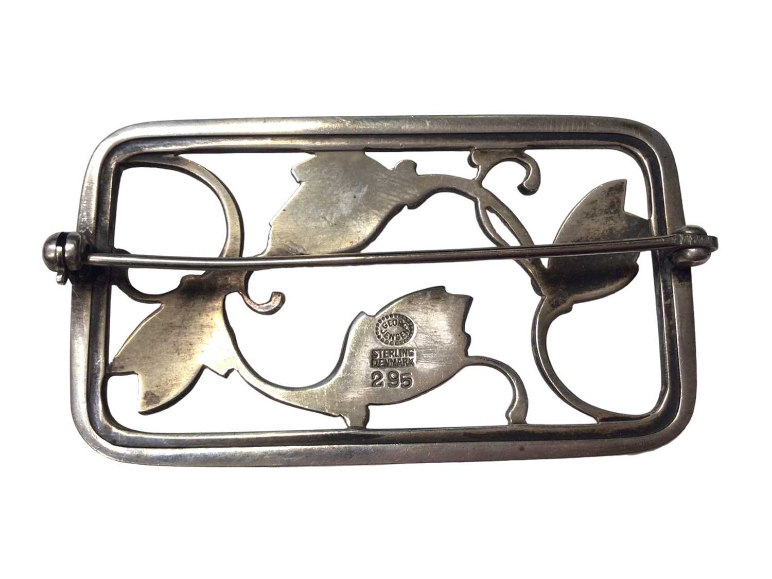 Georg Jensen Danish sterling silver rectangular open work floral brooch, numbered 295 - Image 2 of 2