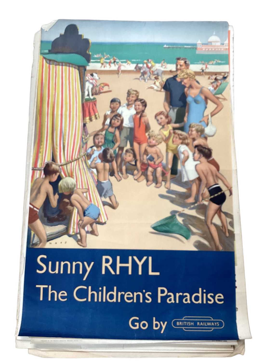 Original British Railways poster for 'Sunny Rhyl - The Children's Paradise', printed at the Baynard