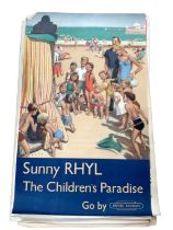 Original British Railways poster for 'Sunny Rhyl - The Children's Paradise', printed at the Baynard