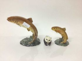 Two Beswick models of Trout, number 1032 and 1390, together with a Beswick Panda (3)