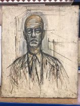 Oil on canvas portrait of a man, unsigned, style of Alberto Giacometti