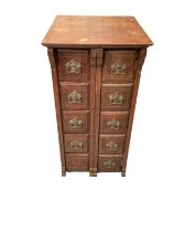 Early 20th century narrow walnut chest with five drawers and single door, 36cm wide, 40cm deep, 75cm