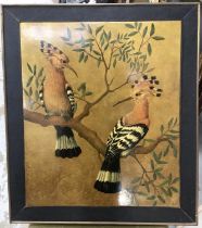 Helene Whitwell - lacquer panel of hoopoe birds, framed