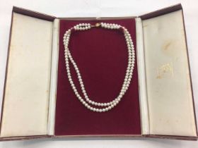 Cultured freshwater pearl two strand necklace with 9ct gold clasp