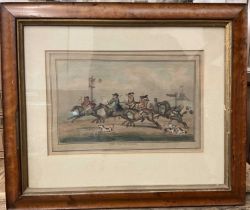 After Henry Banbury, hand coloured etching - The Easter Hunt, image 13 x 22cm, glazed maple frame