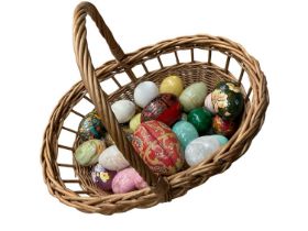 Collection of ornamental eggs to include hardstone and paper maché