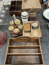 Treen including cutlery tray, lignum vitae cruet stand, etc