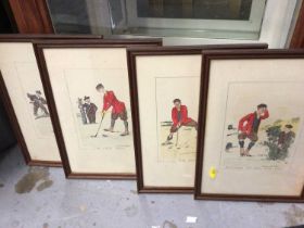 Set of four humorous golfing coloured prints and a set of four coloured prints (four seasons)