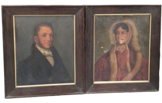 Pair of Victorian English School oils on canvas - portraits of a lady and gentleman, framed