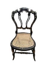 Victorian mother of pearl inlaid chair with cane seat