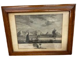 18th century engraving - View of the cape of Good Hope, dated 1766, in glazed maple frame, together