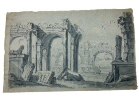 Early 19th century monochrome watercolour on paper, Classical ruins, and other works on a similar th
