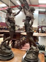 Pair Edwardian bronzed Spelter figures