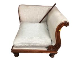 Nineteenth century mahogany framed corner armchair with pale blue upholstery, 65cm wide
