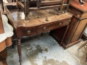 Victorian mahogany writing table/washstand with raised ledge back and single drawer on spiral recede