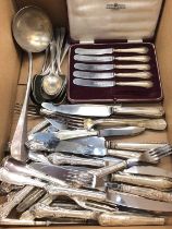 Group of silver handled cutlery and other plated flatware