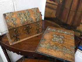 19th century arch top stationery box of exotic veneer, in the gothic ecclesiastical style, together