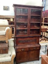 Late Victorian walnut two height bureau bookcase, 102cm wide
