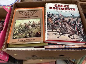 Large collection of military reference books including guns, weapons and military history