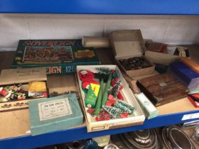 Sundry items, including vintage Christmas decorations, Victorian set of drawing instruments, games a