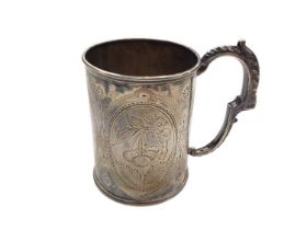 Victorian silver christening mug with engraved fruit decoration