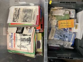 Two boxes of football programmes etc