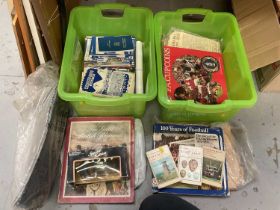 Two boxes of Ipswich Town and Colchester United Football programmes, football related collectables,