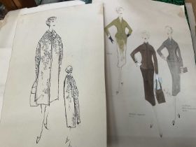 Collection of drawings and an earlier workbook of 50's 60's fashion designs by Joanne Brogden who wa