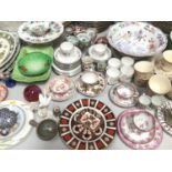 Group of decorative ceramics including two Royal Crown Derby Imari plates, Royal Doulton Lisette and