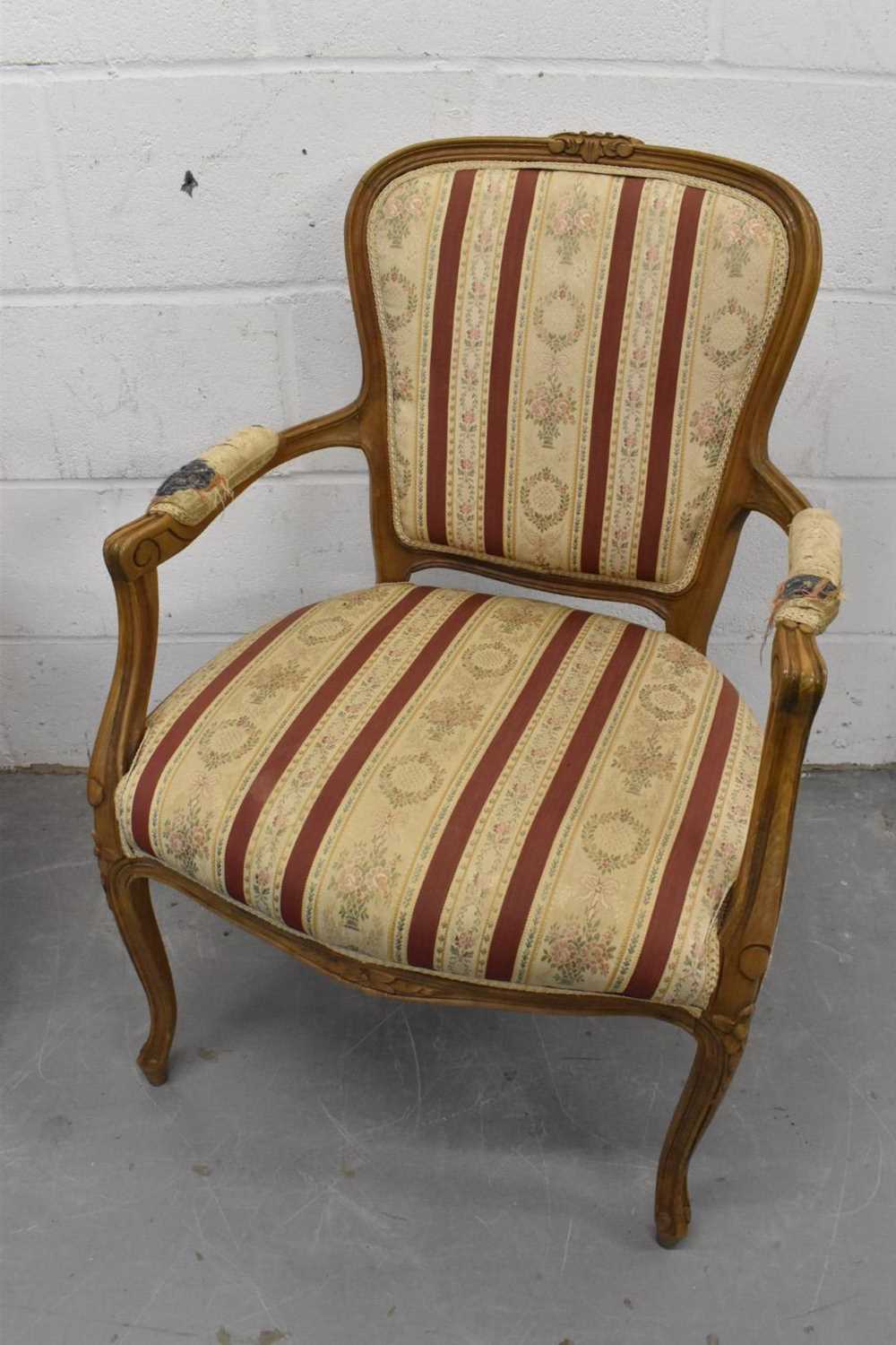 Pair of French beech open armchairs - Image 3 of 12