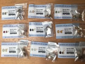 Nine pairs of 9ct gold large single stone earrings, some new and sealed with Gems TV certificates