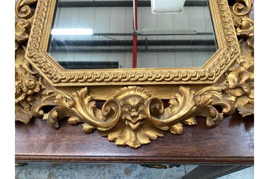 Antique carved giltwood decorative hanging mirror with central crest containing initials. - Image 3 of 4