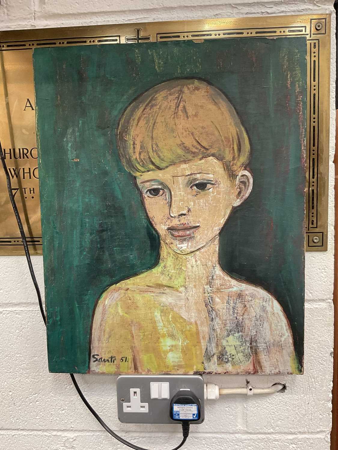 Santi, oil on canvas, young boy in the manner of Picasso - Image 3 of 7