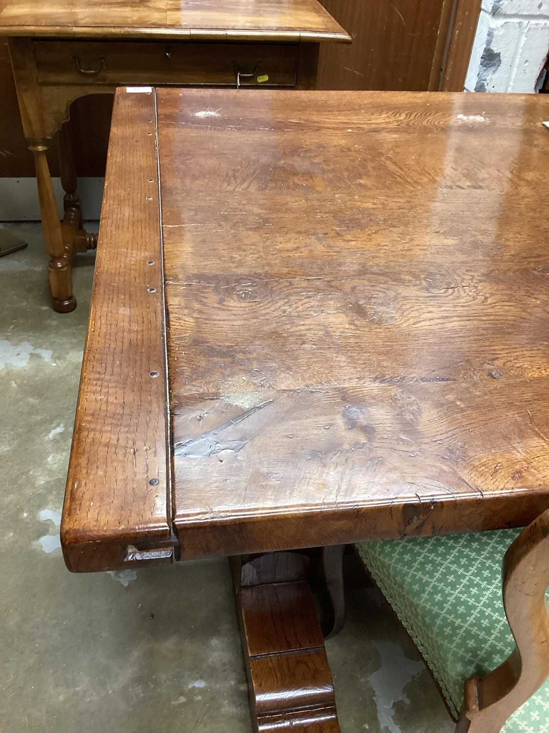 Antique style oak refectory table on turned end supports joined by stretcher, 193cm wide, 89cm deep, - Image 5 of 5