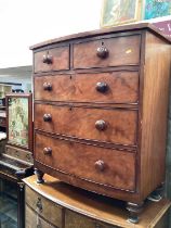 Victorian mahogany bowfront chest of two short and three long graduated drawers, 94cm wide, 52cm dee