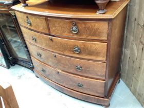 Victorian mahogany bowfront chest of two short and three long graduated drawers, 110cm wide, 53cm de