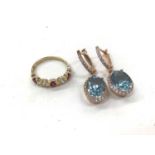 Pair of 14ct rose gold gem set earrings and 14ct gold gem set half eternity ring