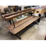 Pair of antique benches with wrought iron supports