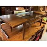 1970's teak G-Plan coffee table with inset glass top, 137cm wide, 51cm deep, 43cm high