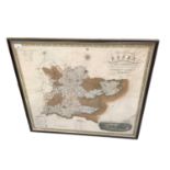 19th century map of the county of Essex by C & I Greenwood in glazed frame.
