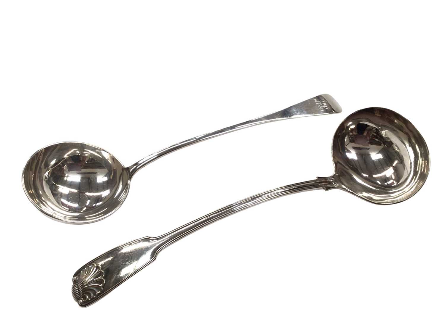 Silver ladle with engraved monogram (London 1919), together with a Mappin & Webb silver plated ladle