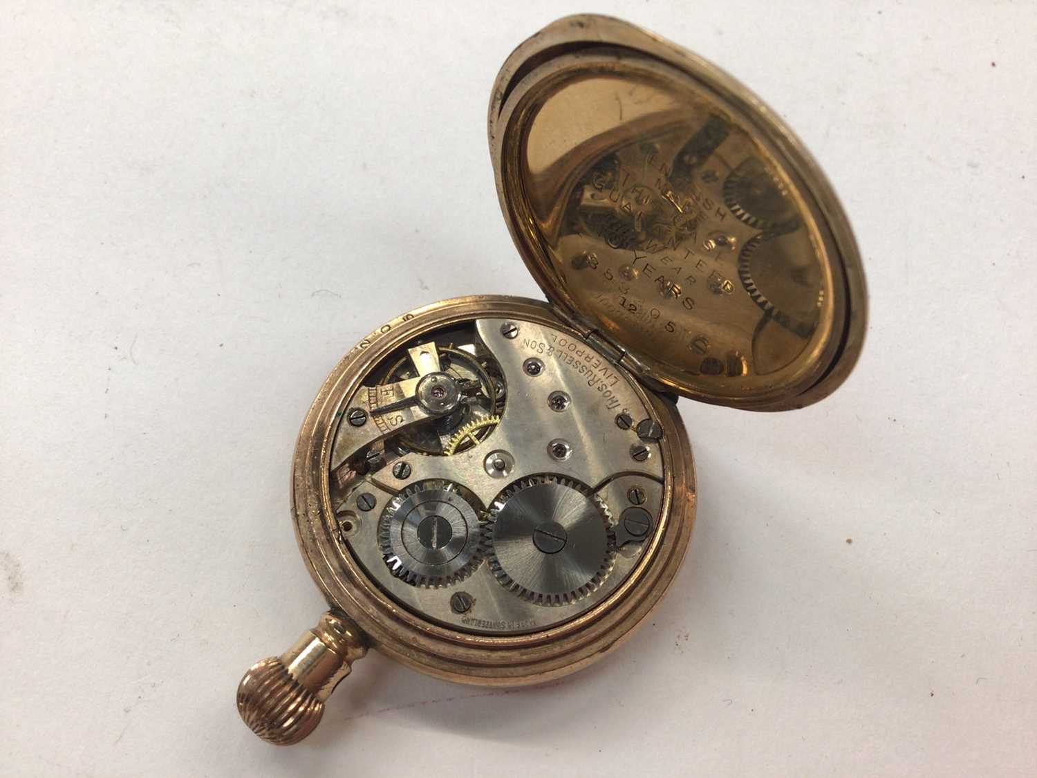 Gold plated Thomas Russell & Son fob watch, silver cased pocket watch and an Ingersoll Triumph pocke - Image 4 of 4