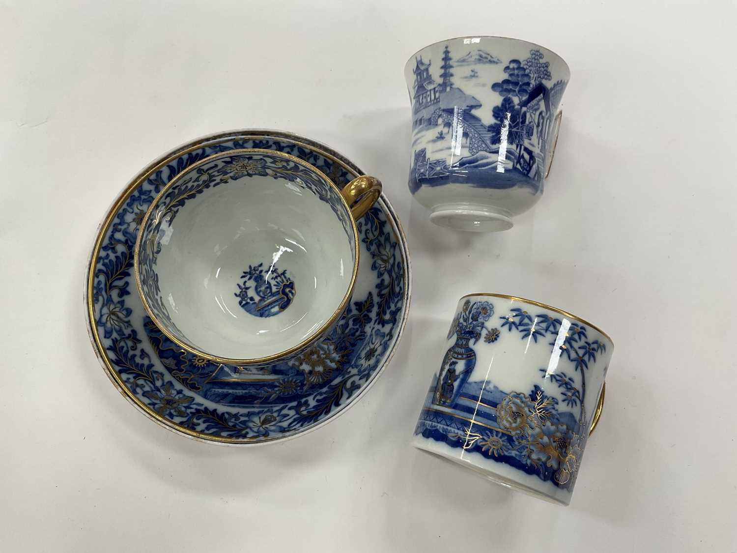 Wedgwood blue printed coffee cup and saucer, and another blue printed trio - Image 4 of 6