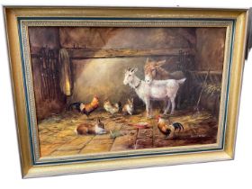 Donna Crawshaw oil on canvas, farmyard animals