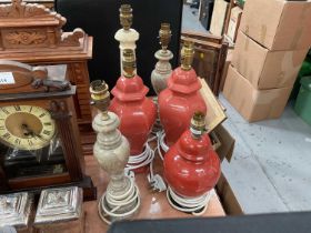 Group of six various ceramic and stone table lamps (6)