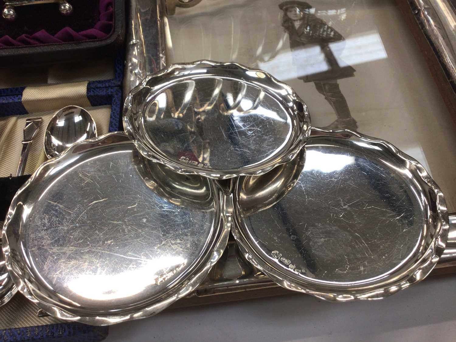 Two silver photograph frames, cased set of silver salts, set of six silver teaspoons, silver toast r - Image 5 of 5
