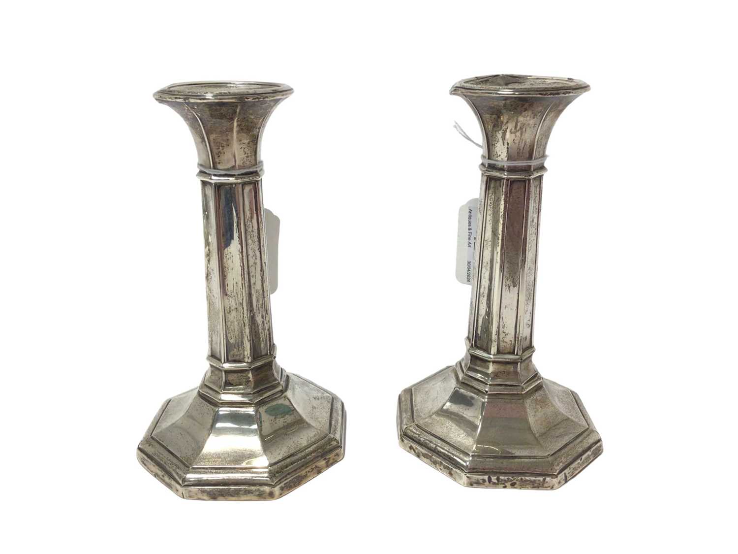 Pair of silver octagonal candlesticks - Image 2 of 3