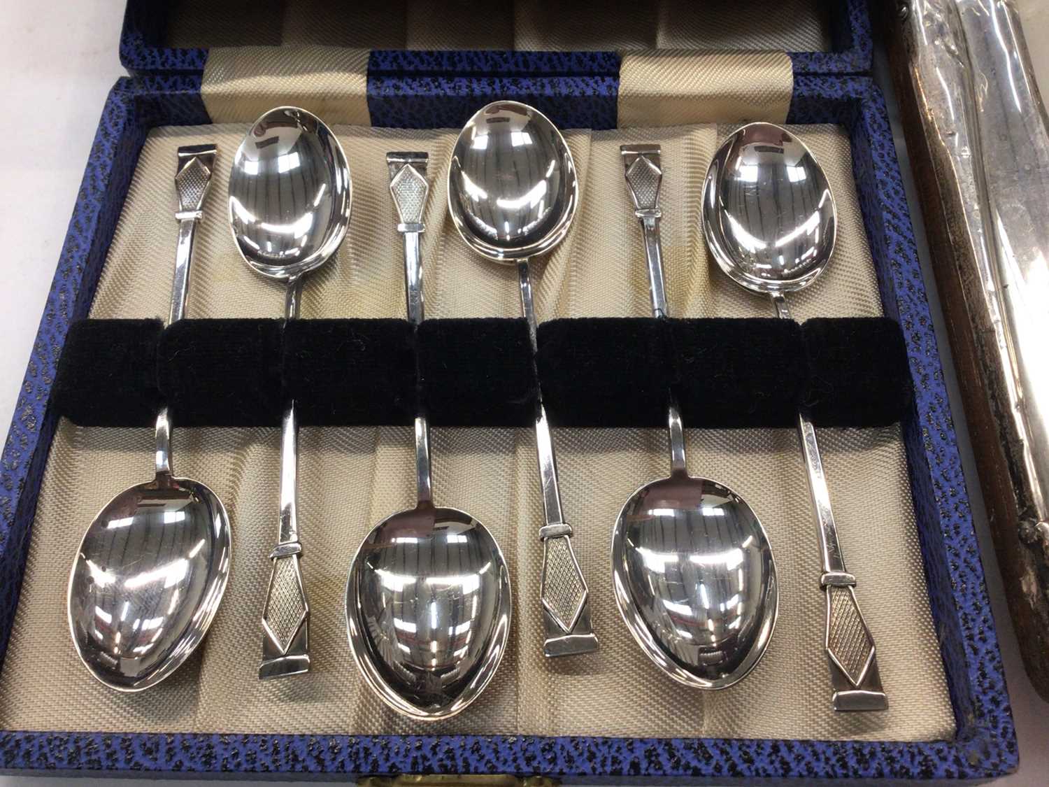 Two silver photograph frames, cased set of silver salts, set of six silver teaspoons, silver toast r - Image 3 of 5